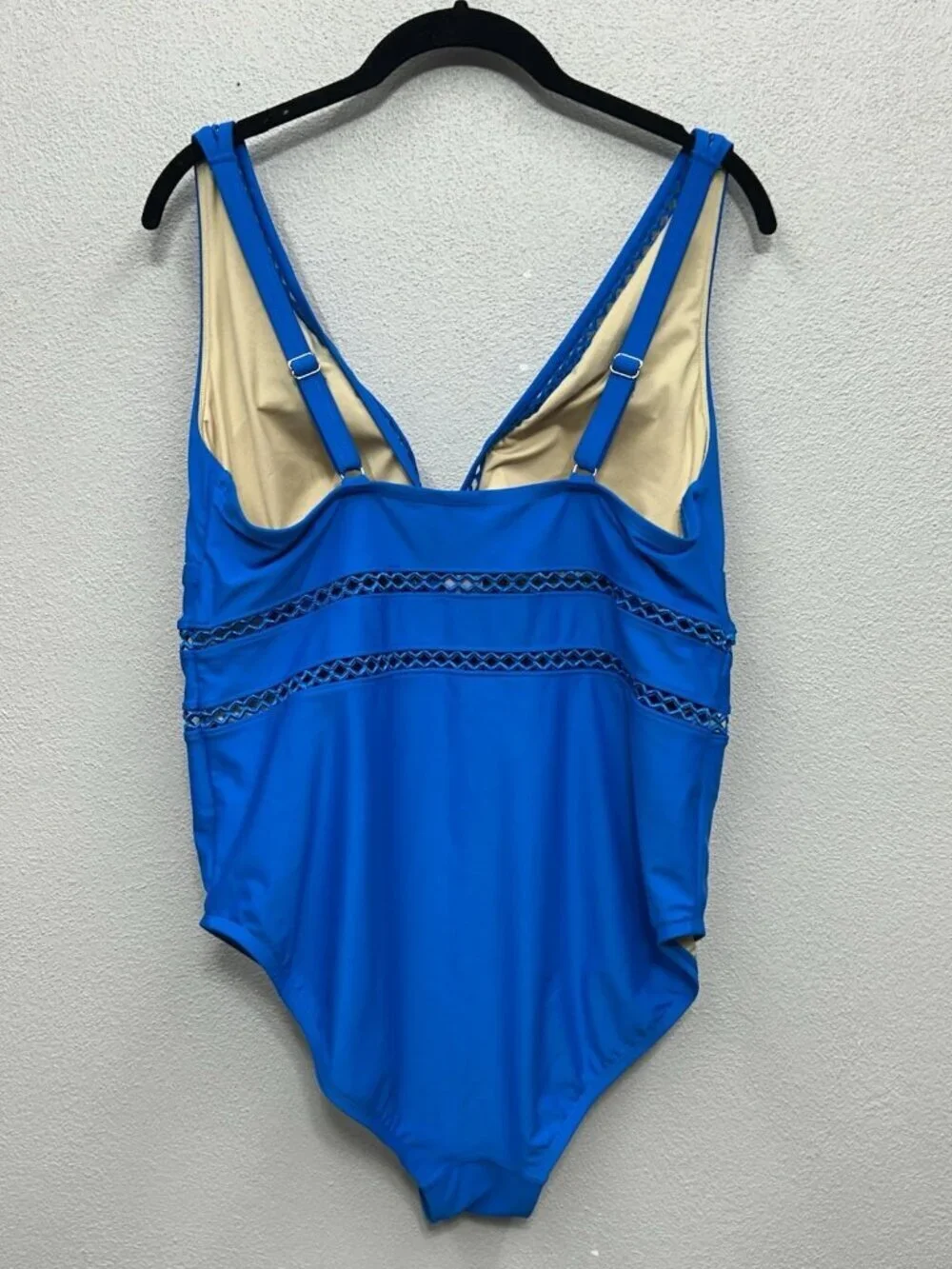 NWT Swimsuits For All One Piece Bathing Suit Size 18 Blue Lattice V Neck